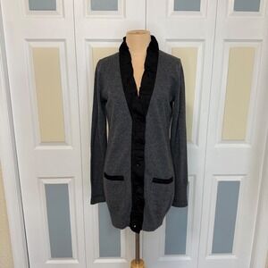 Aqua Cashmere Womens Grey Ruffled Button Front Cardigan Sweater Charcoal M
